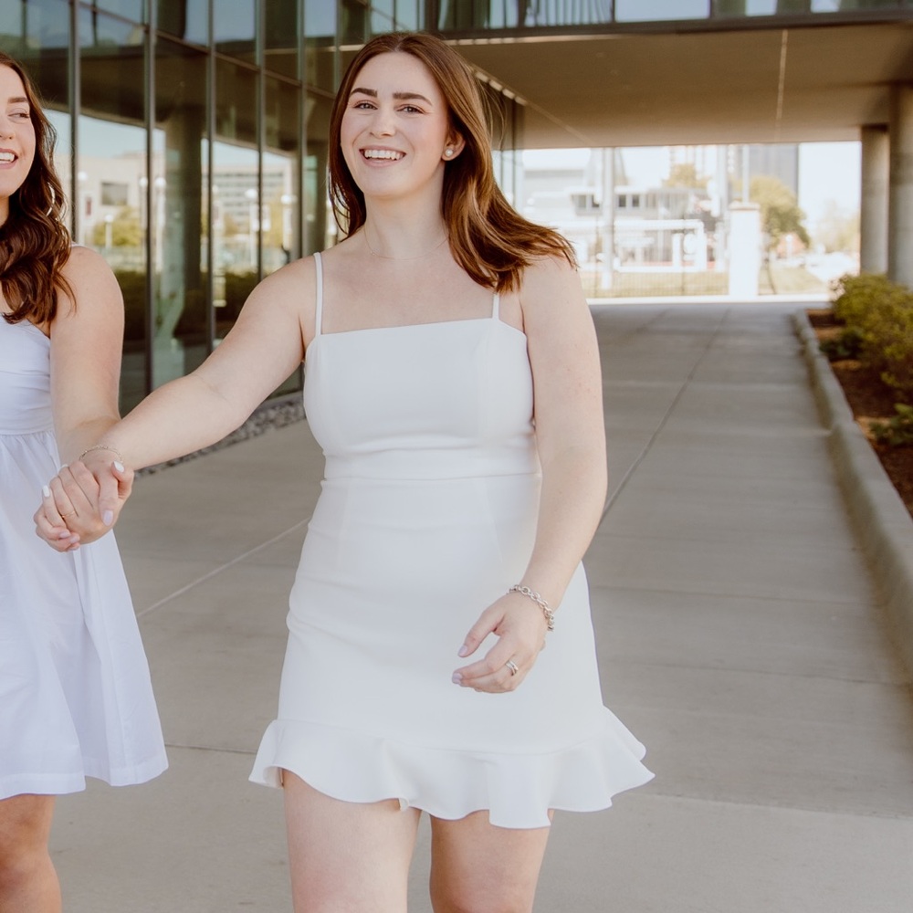 French Connection Whisper Frill Hem Dress